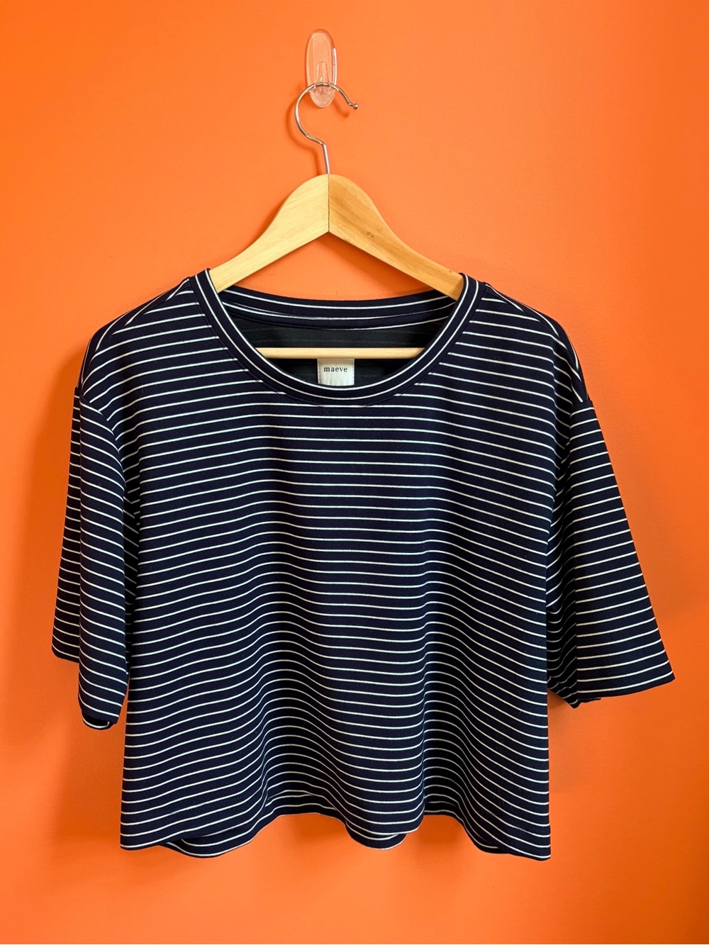 Minimalist Scandigirl Lagenlook Maeve Striped Crewneck Cropped Shirt